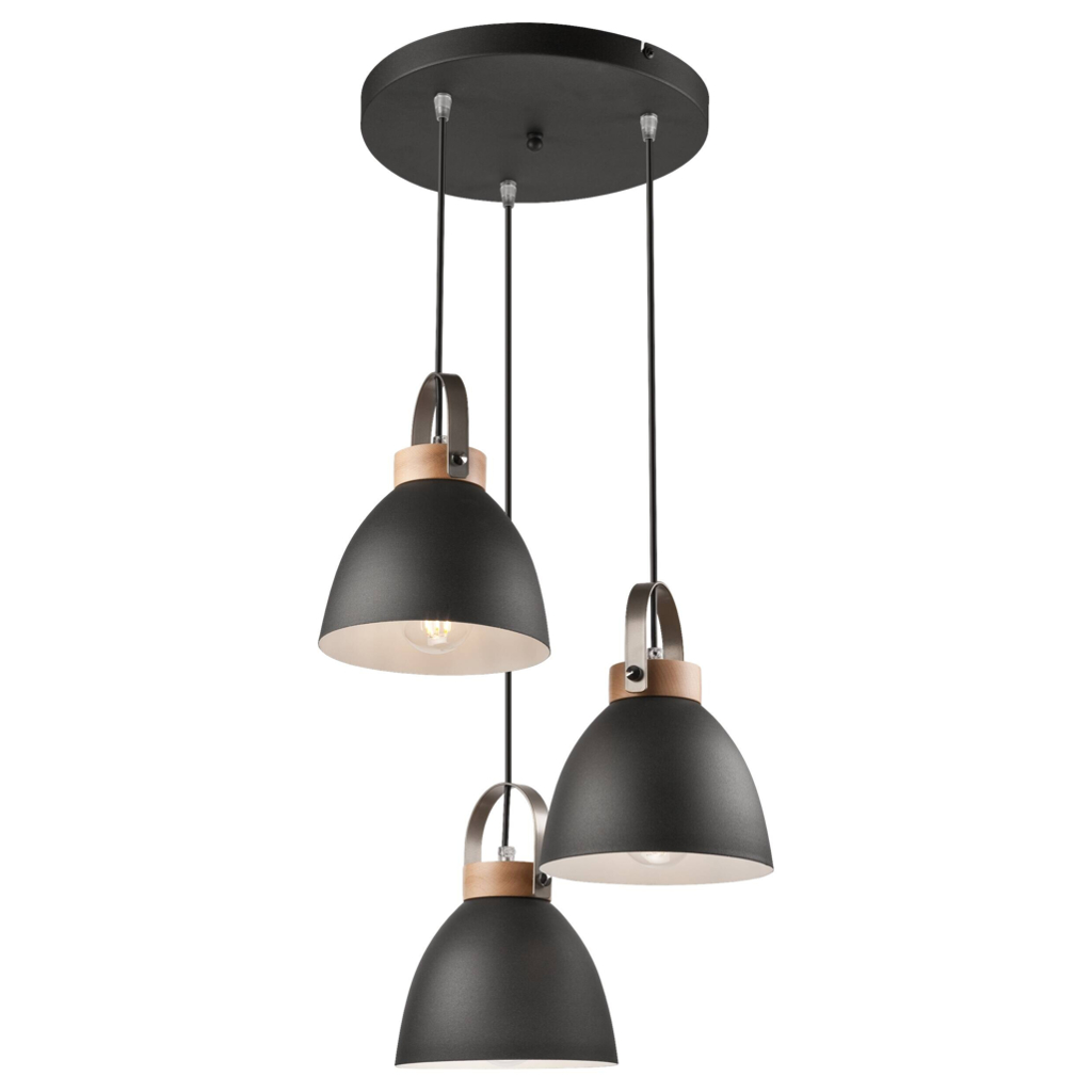 Lamkur Pendelleuchte DANIELLE 31781 Graphit Holz Stahl H/L: ca. 79x37 cm E27 3 Brennstellen