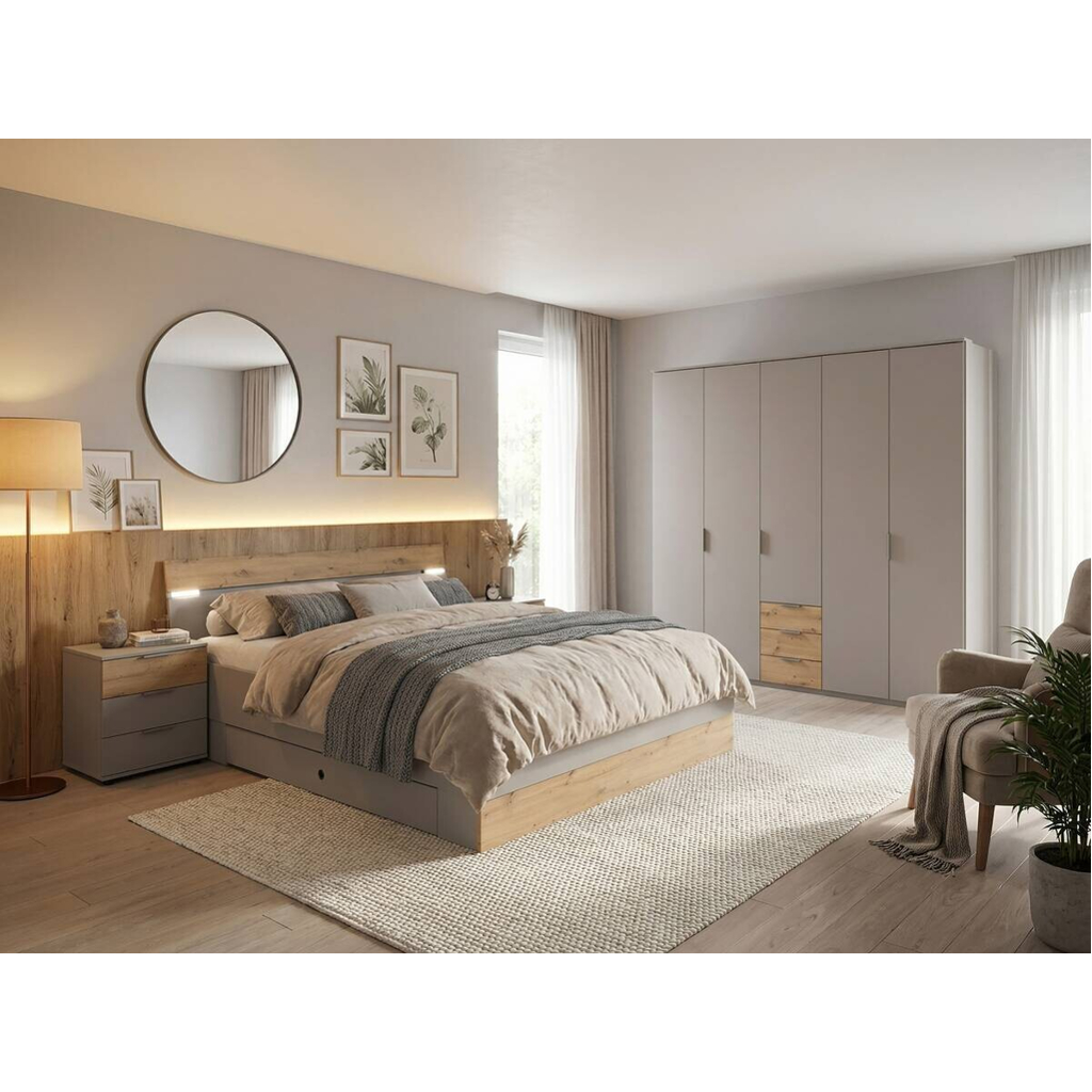 Bettanlage Paderborn Sahara grau B/H/T: ca. 284x96x210 cm Liegefläche B/L: ca. 180x200 cm