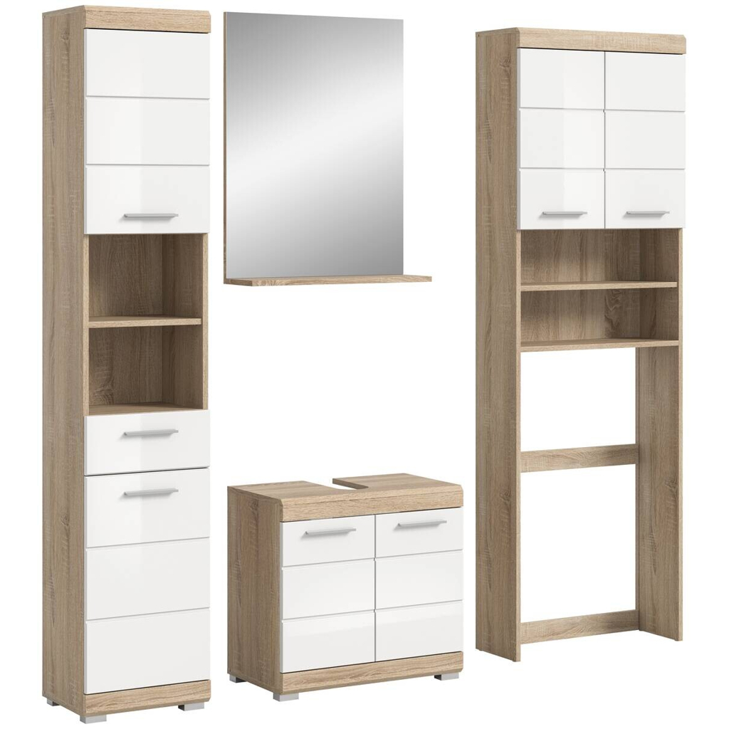 Badezimmer-Set Lambada Eiche Sonoma Nachbildung weiß Hochglanz B/H/T: ca. 190x191x34 cm