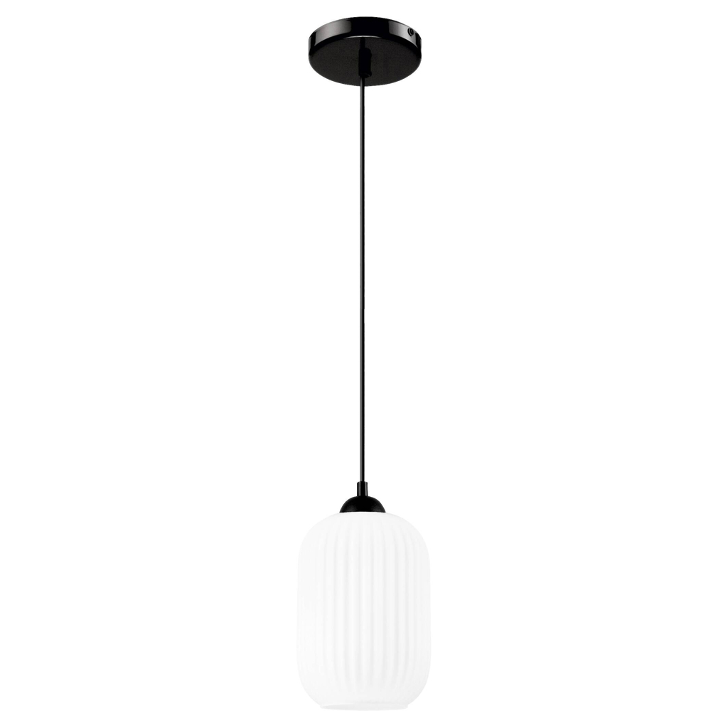 Lamkur Hängeleuchte weiß schwarz Glas Stahl B/H/L: ca. 14x130x14 cm 1 Brennstellen