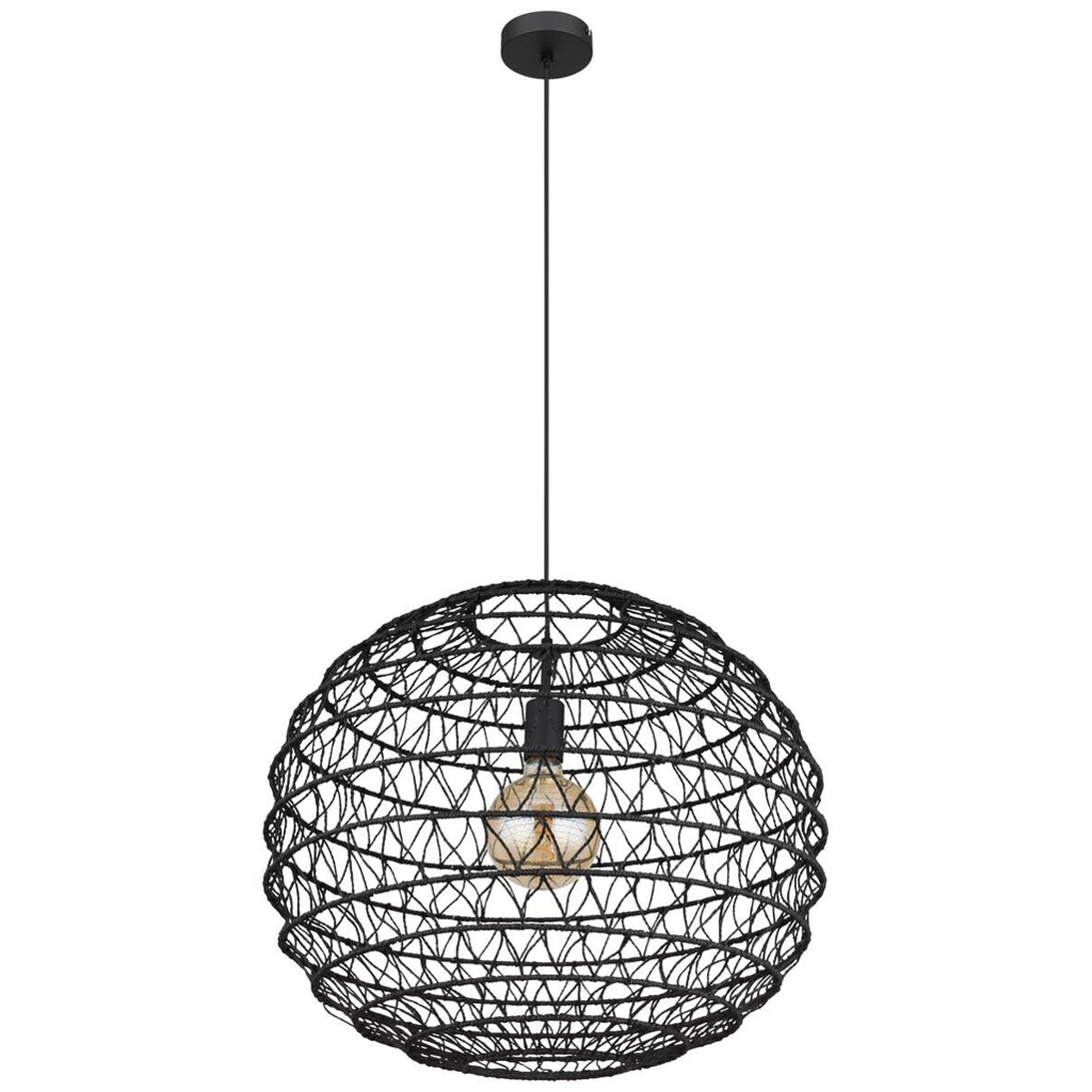 GLOBO Pendelleuchte schwarz mattschwarz Metall Papier H/D: ca. 120x59 cm E27 1 Brennstellen