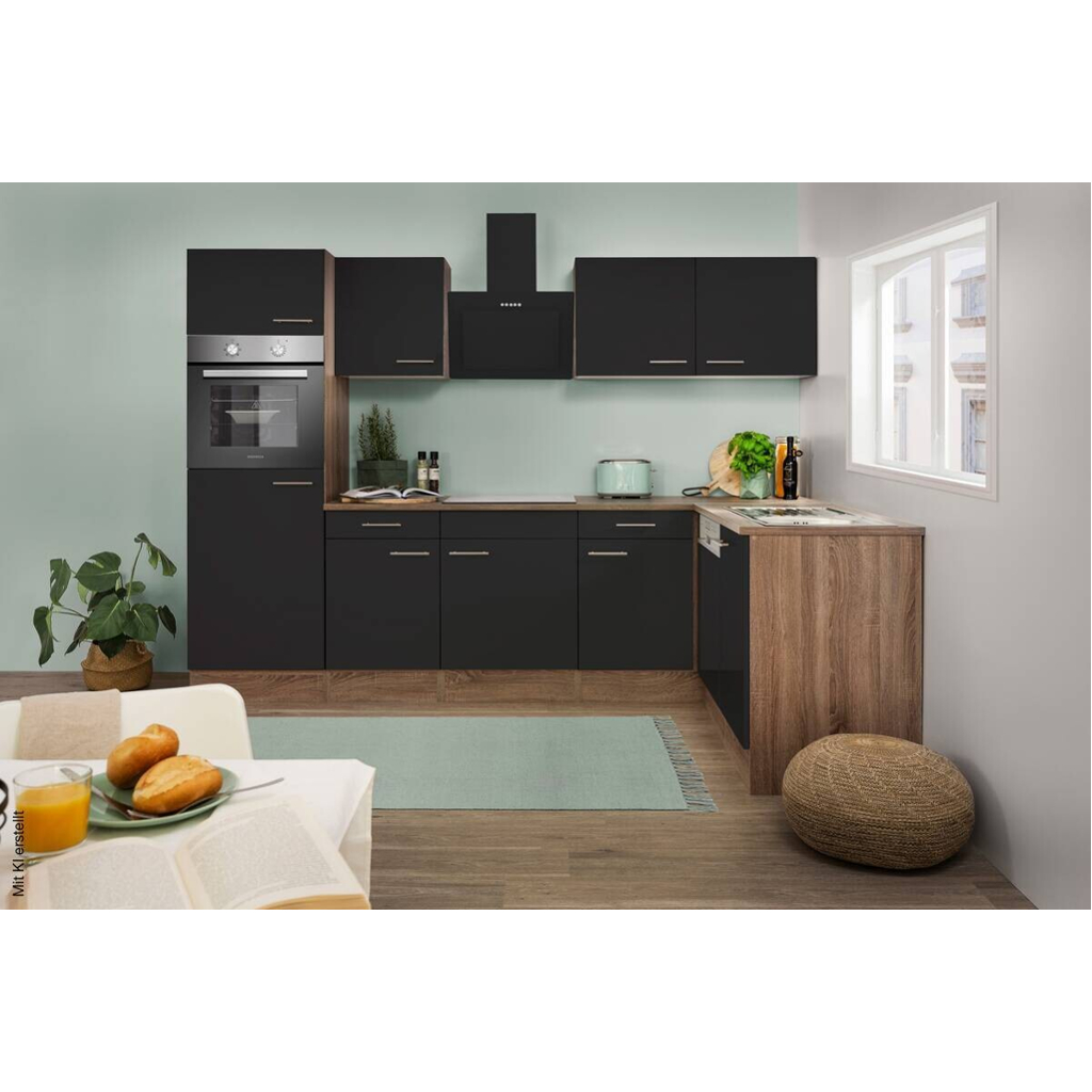 Respekta Winkelküche KBL280EYSS schwarz B/H/T: ca. 280x205x172 cm