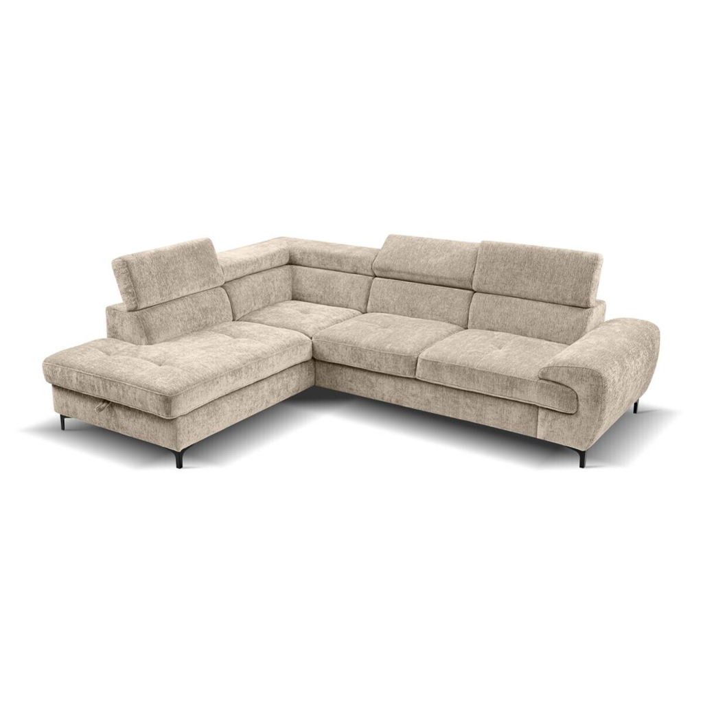 Ecksofa mit Bettfunktion und Bettkasten natur Microfaser B/H/T: ca. 256x73x202 cm