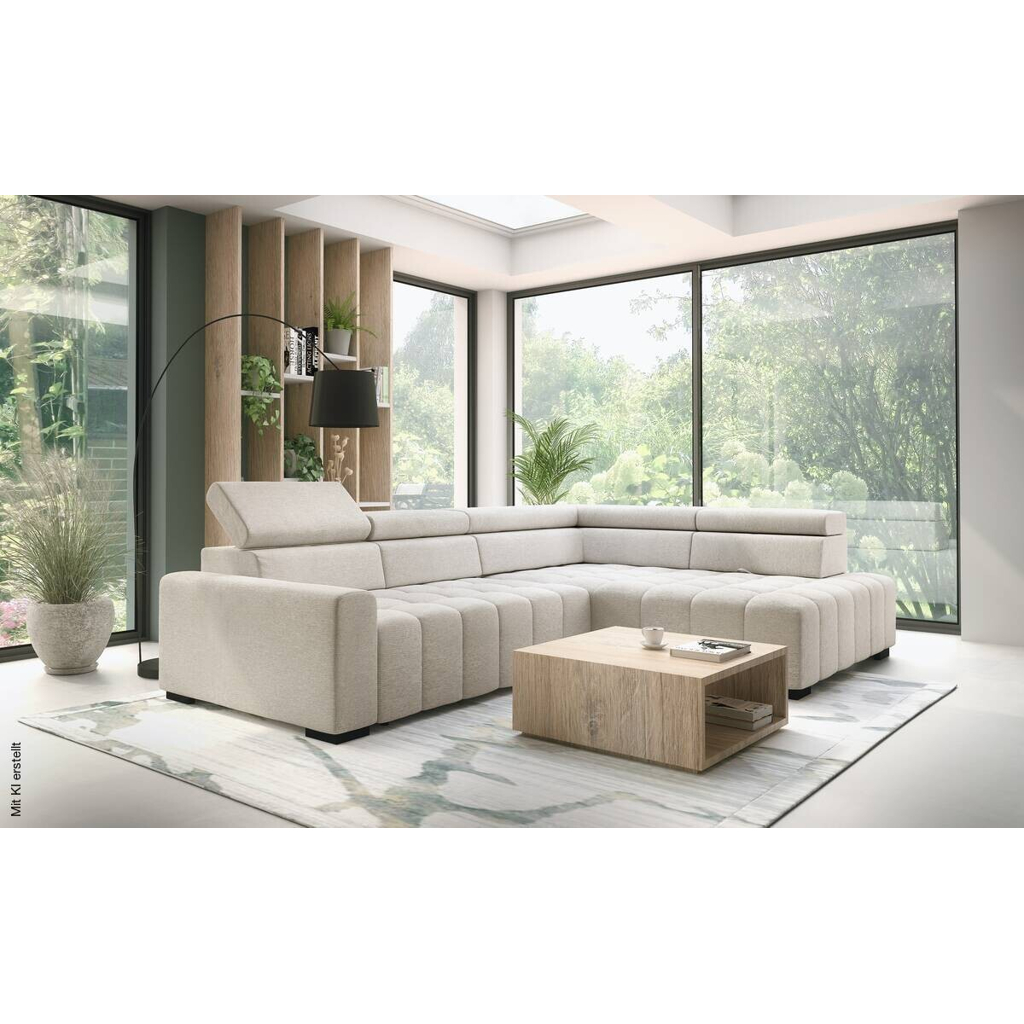 Ecksofa mit Bettfunktion beige Flachgewebe B/T: ca. 300x210 cm