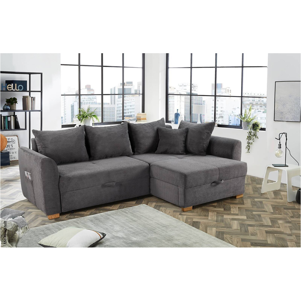 Ecksofa mit Bettfunktion und Bettkasten grau B/H/T: ca. 236x81x160 cm