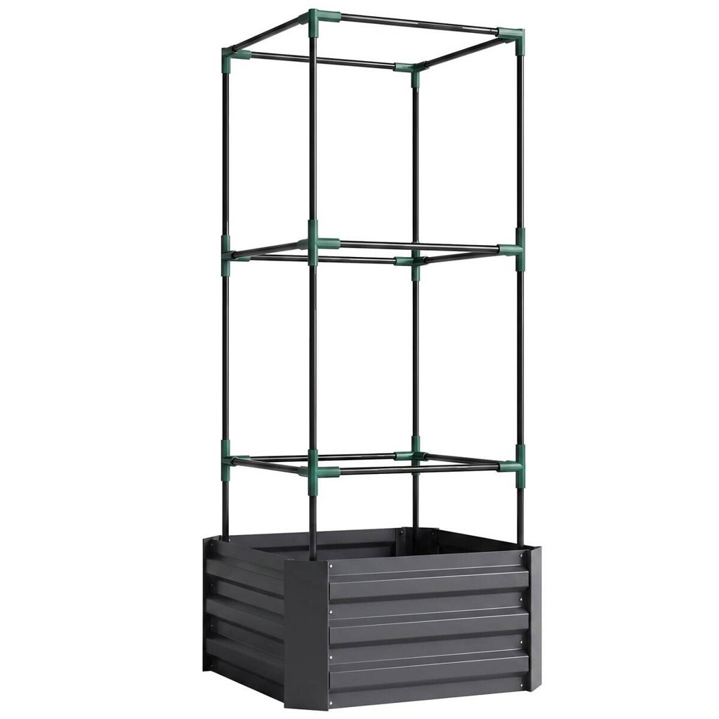 Outsunny Hochbeet mit Rankgitter dunkelgrau B/H/T/L: ca. 61x140x61x61 cm