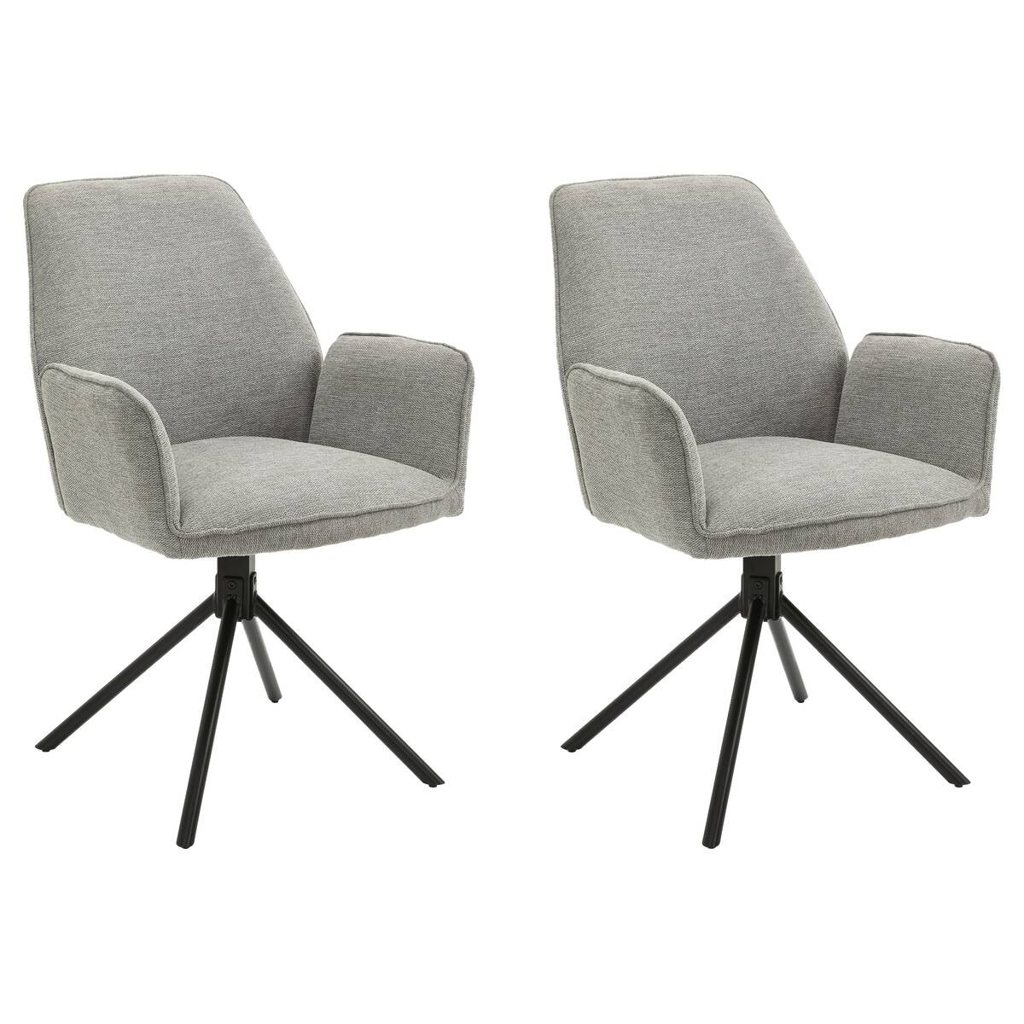 Stuhl BLAIR 2er-Set hellgrau schwarz Webstoff Metall B/H/T: ca. 57x89x61 cm