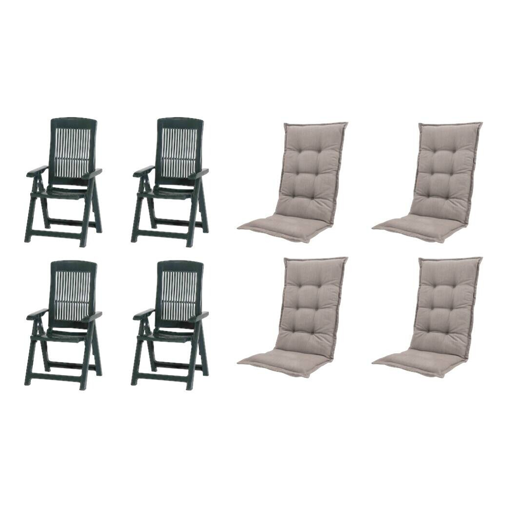 PROGARDEN,MADISON Klappsessel Set + Auflagen Tampa grün Kunststoff B/H/L: ca. 61x109x60 cm