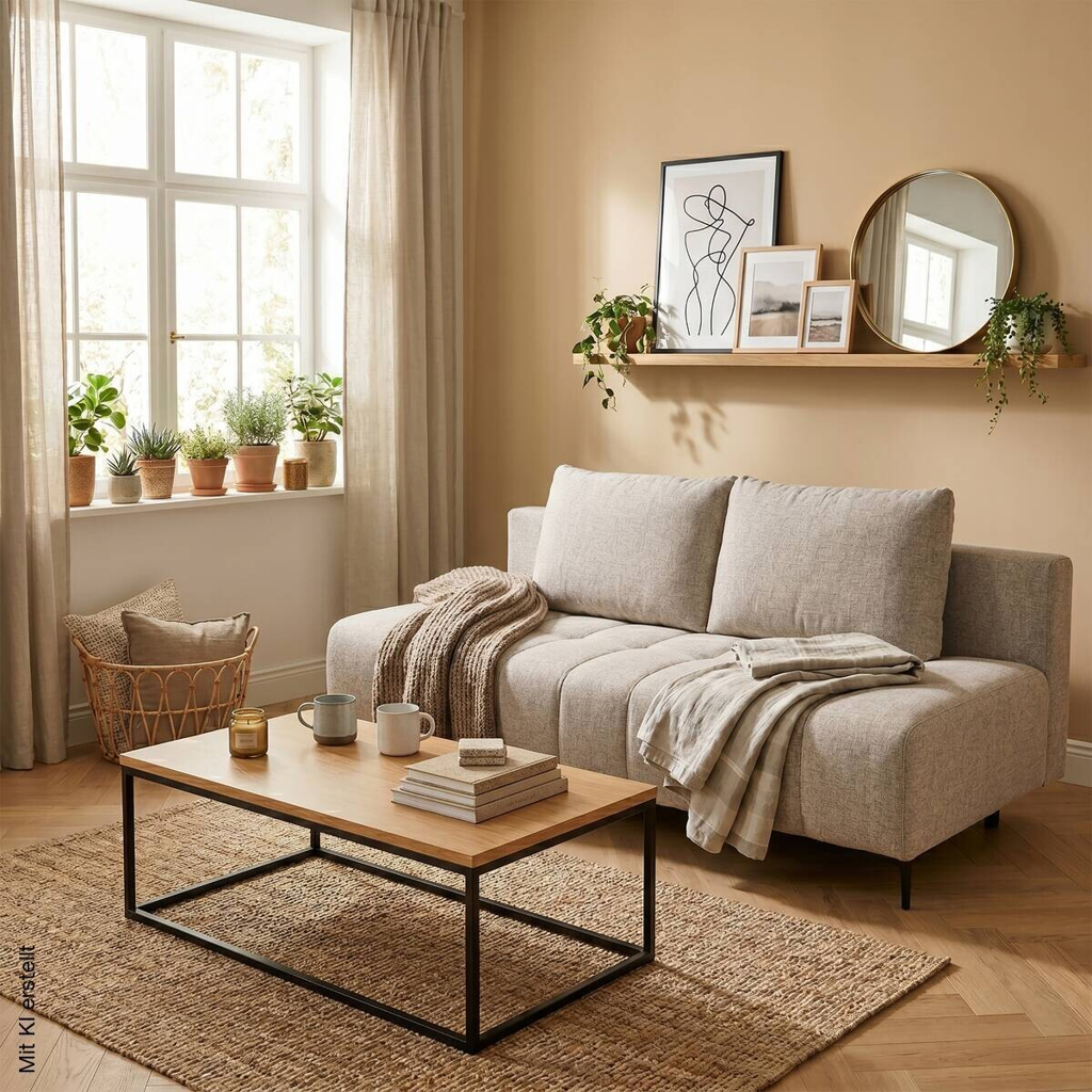 Schlafsofa Alicante hellbraun Webstoff B/H/T: ca. 195x88x95 cm