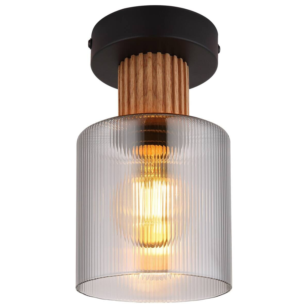 GLOBO Deckenleuchte dunkelbraun Rauch schwarz Holz Glas Metall H/D: ca. 21x12 cm 1 Brennstellen