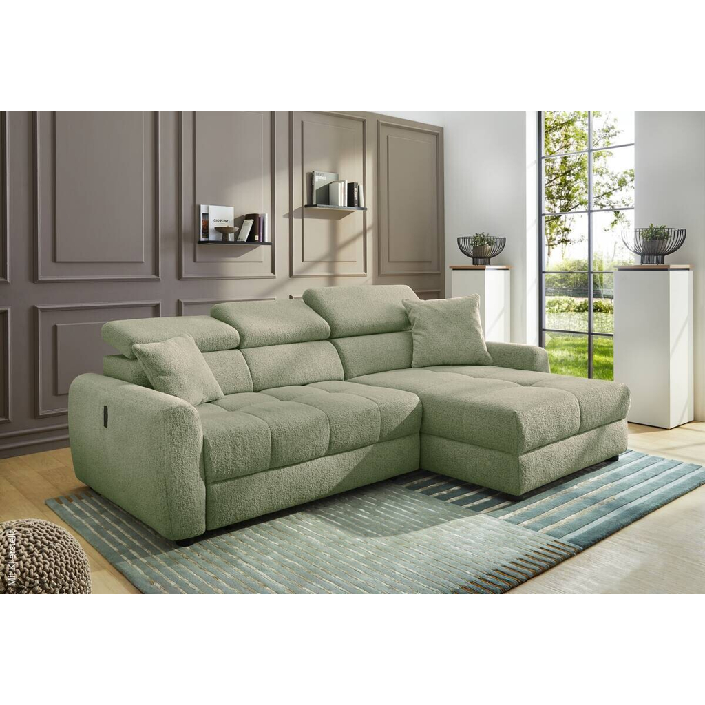 Ecksofa mit elektrischer XXL Sitztiefenverstellung hellgrün Flachgewebe B/H/T: ca. 270x109x175 cm
