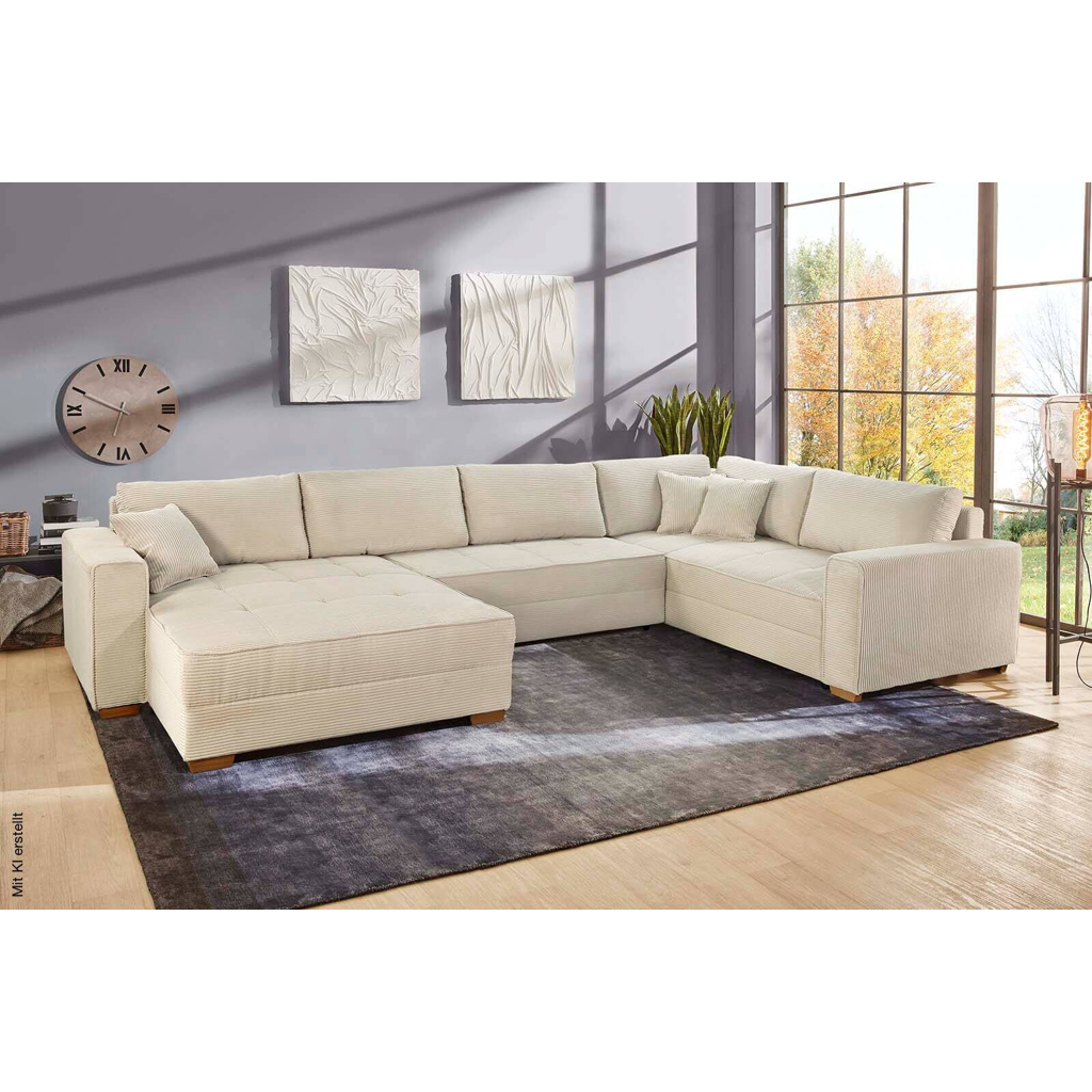 Wohnlandschaft beige Microfaser B/H/T: ca. 379x86x227 cm