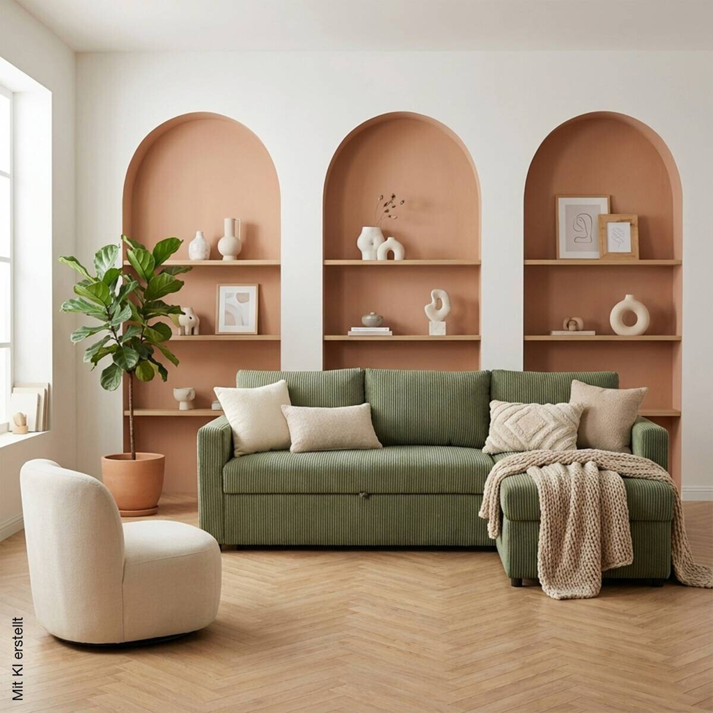 Ecksofa mit Bettfunktion und Bettkasten khaki Microfaser B/H/T: ca. 215x145x82 cm