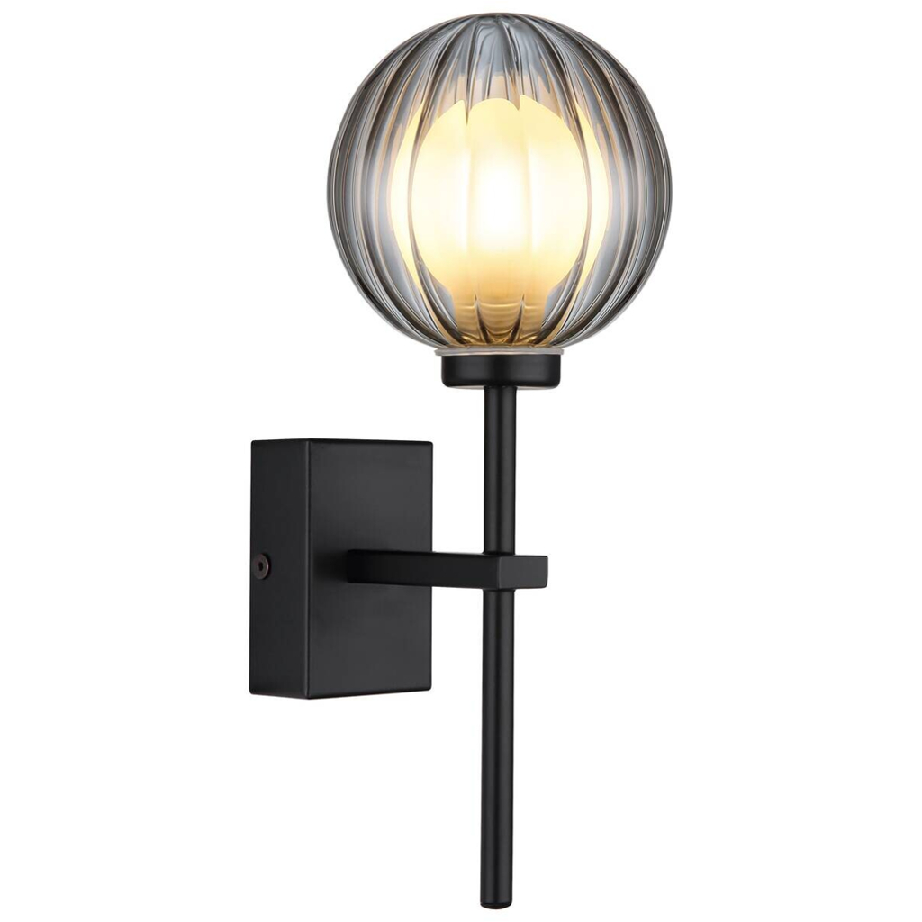GLOBO LED-Wandleuchte schwarz Rauch Glas Metall B/H: ca. 10x26 cm 1 Brennstellen