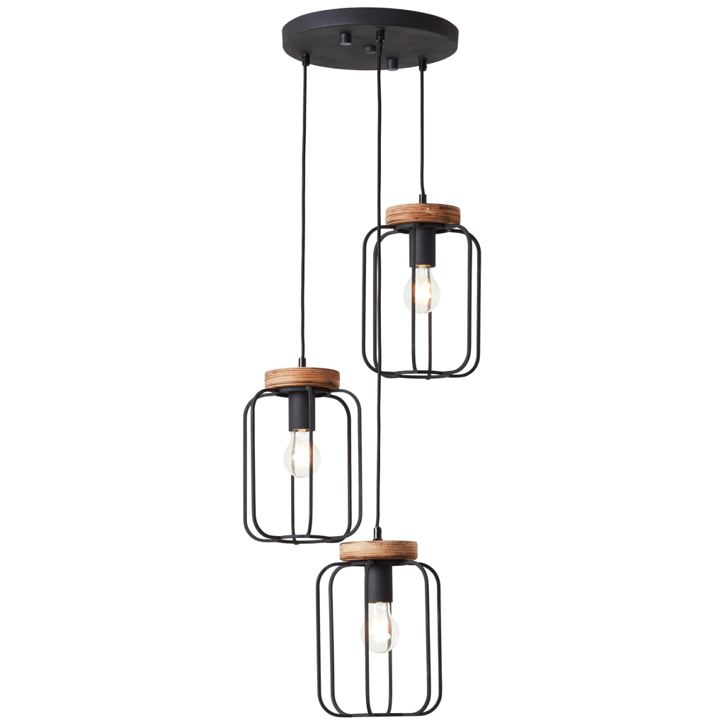 Brilliant Pendelleuchte Tosh 99502/66 natur schwarz Holz Metall B/H/T: ca. 42x165x42 cm E27 3 Brennstellen