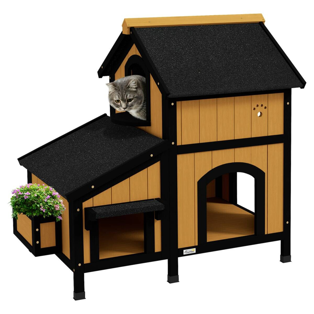 PawHut Katzen-Zubehör gelb Holz B/H/L: ca. 65x96x85,5 cm