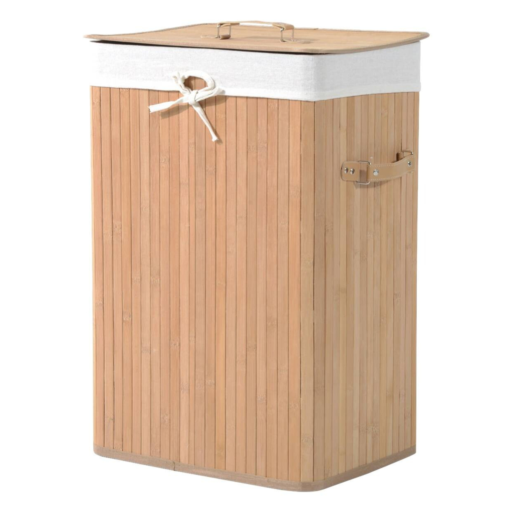 HOMCOM Wäschekorb mit 2 Tragegriffen natur Bambus Stoff Kunststoff B/H/L: ca. 30x60x40 cm