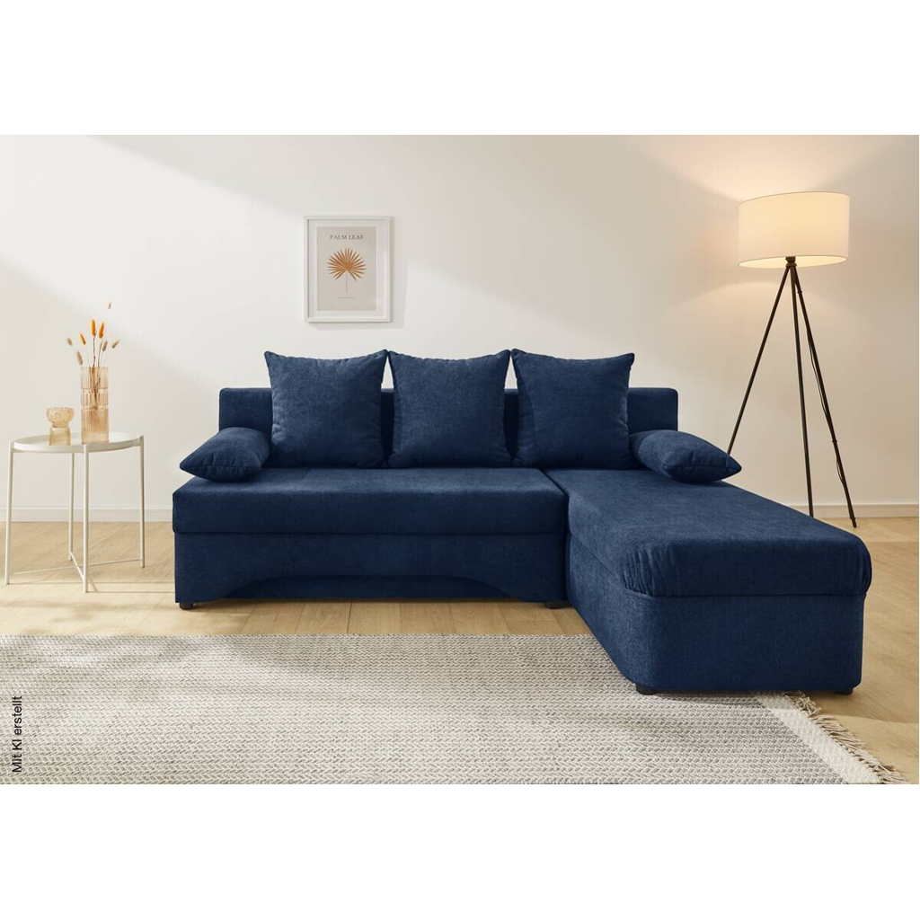 Ecksofa mit Bettfunktion und Bettkasten dunkelblau Microfaser B/H/T: ca. 191x70x142 cm