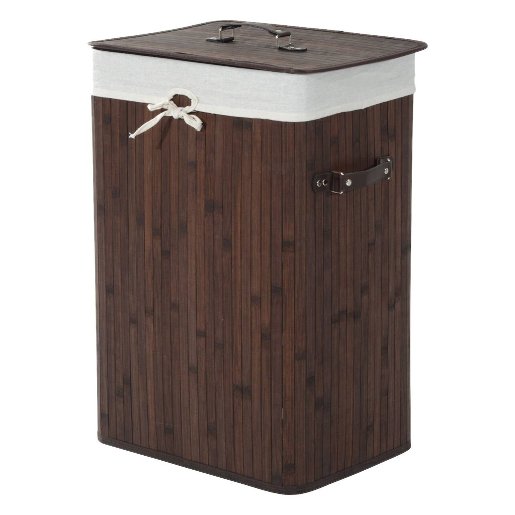 HOMCOM Wäschekorb mit 2 Tragegriffen dunkelbraun Bambus Stoff Kunststoff B/H/L: ca. 30x60x40 cm