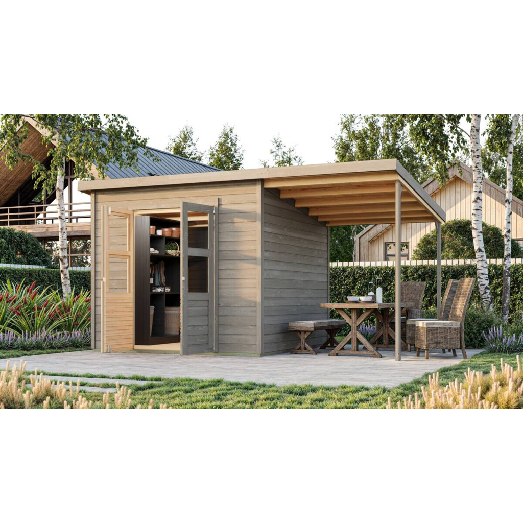 Karibu Gartenhaus Tony 2 grau B/H/L: ca. 214x219x242 cm