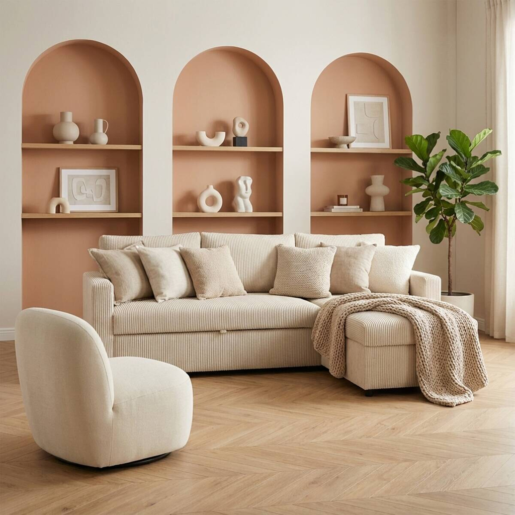 Ecksofa mit Bettfunktion und Bettkasten pearl Microfaser B/H/T: ca. 215x145x82 cm