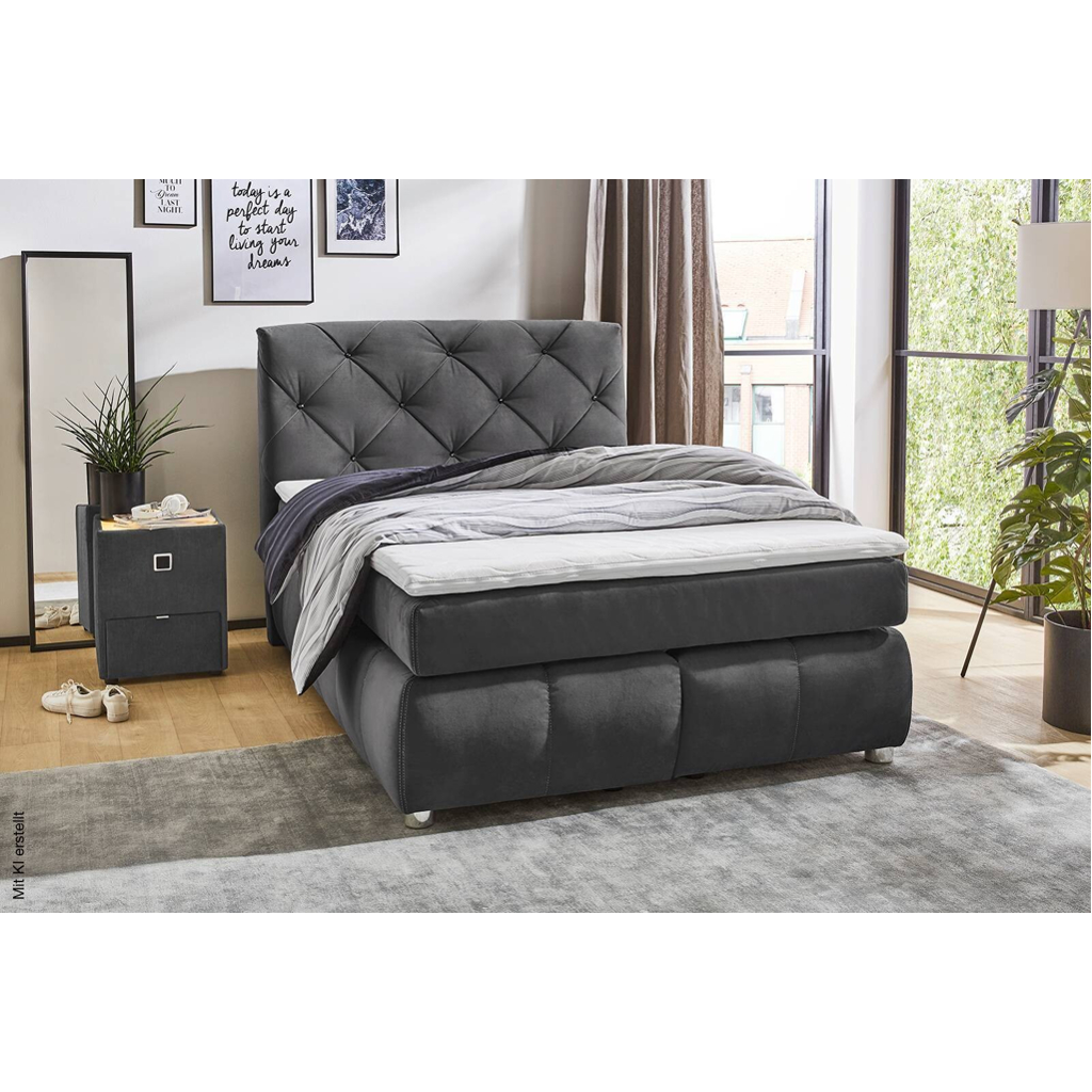 Boxspringbett grau Liegefläche B/L: ca. 140x200 cm