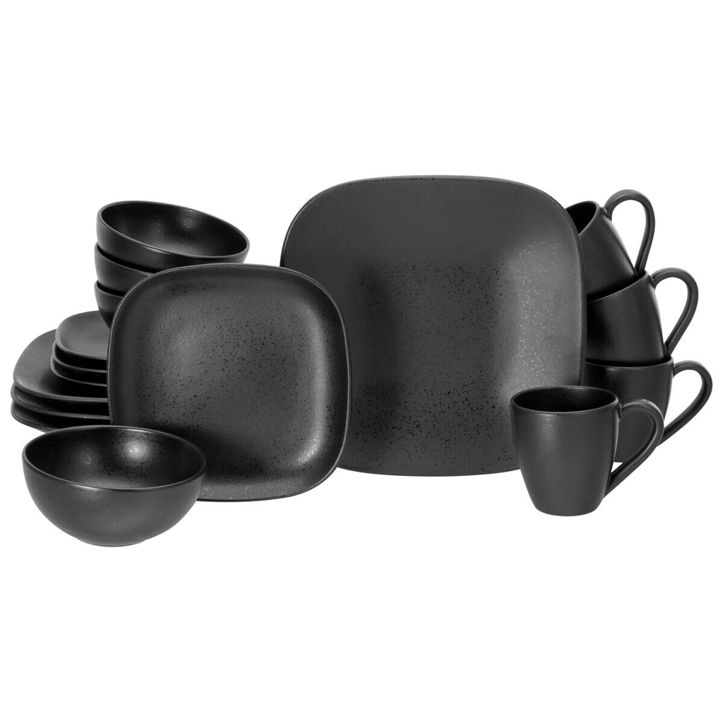 CreaTable Kombiservice Magic Black Square schwarz Steinzeug 16 tlg.
