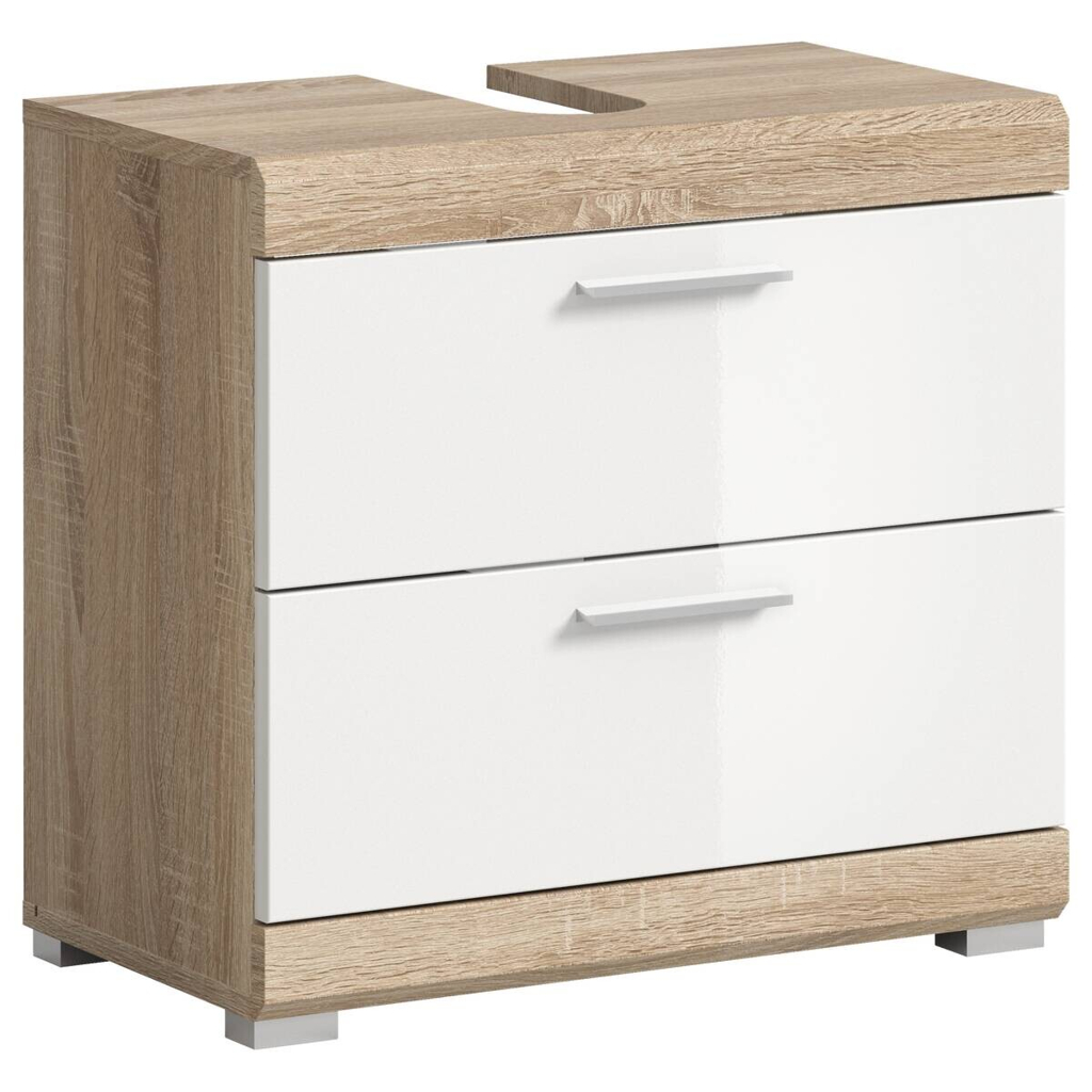 Waschbeckenunterschrank Lambada Eiche Sonoma Nachbildung weiß Hochglanz B/H/T: ca. 60x56x37 cm