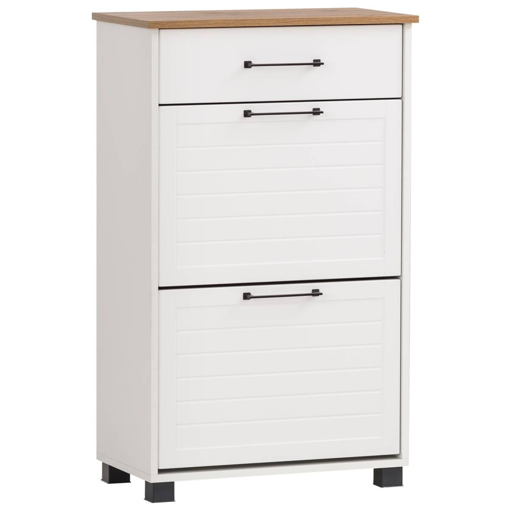 Schuhschrank Jelda weiß matt Eiche Landhaus Nachbildung B/H/T: ca. 62x102x34,1 cm