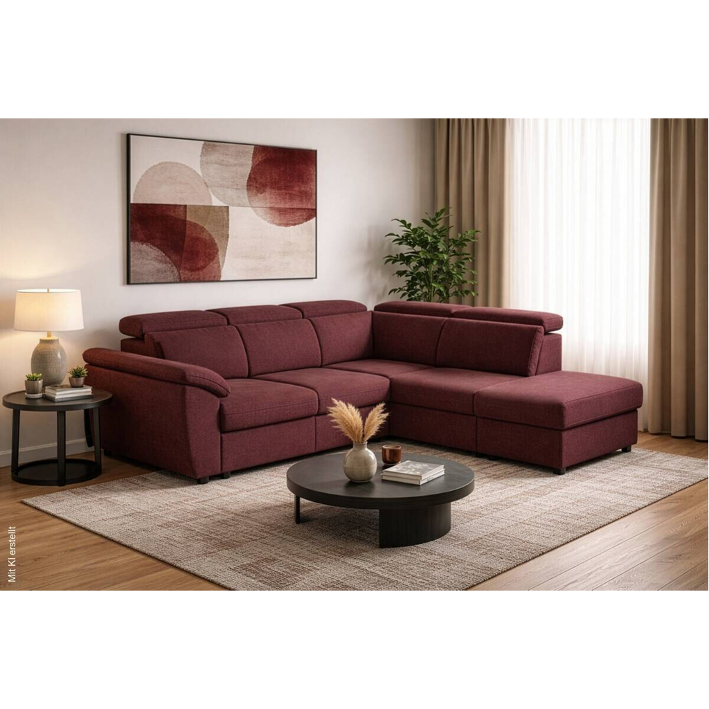 Ecksofa mit Bettfunktion und Bettkasten rostrot Flachgewebe B/H/T: ca. 280x108x235 cm