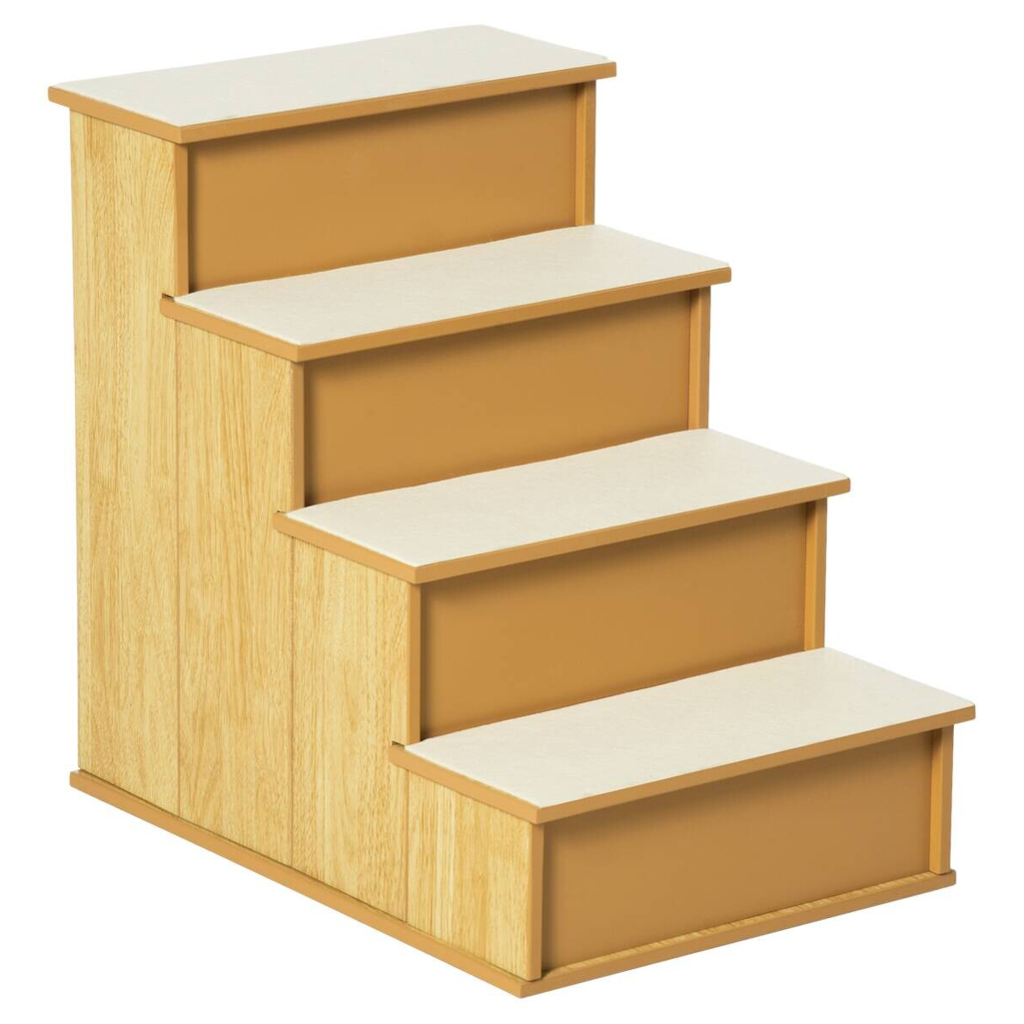 PawHut Haustiertreppe Holzoptik Plüsch B/H/L: ca. 59x54,2x40 cm