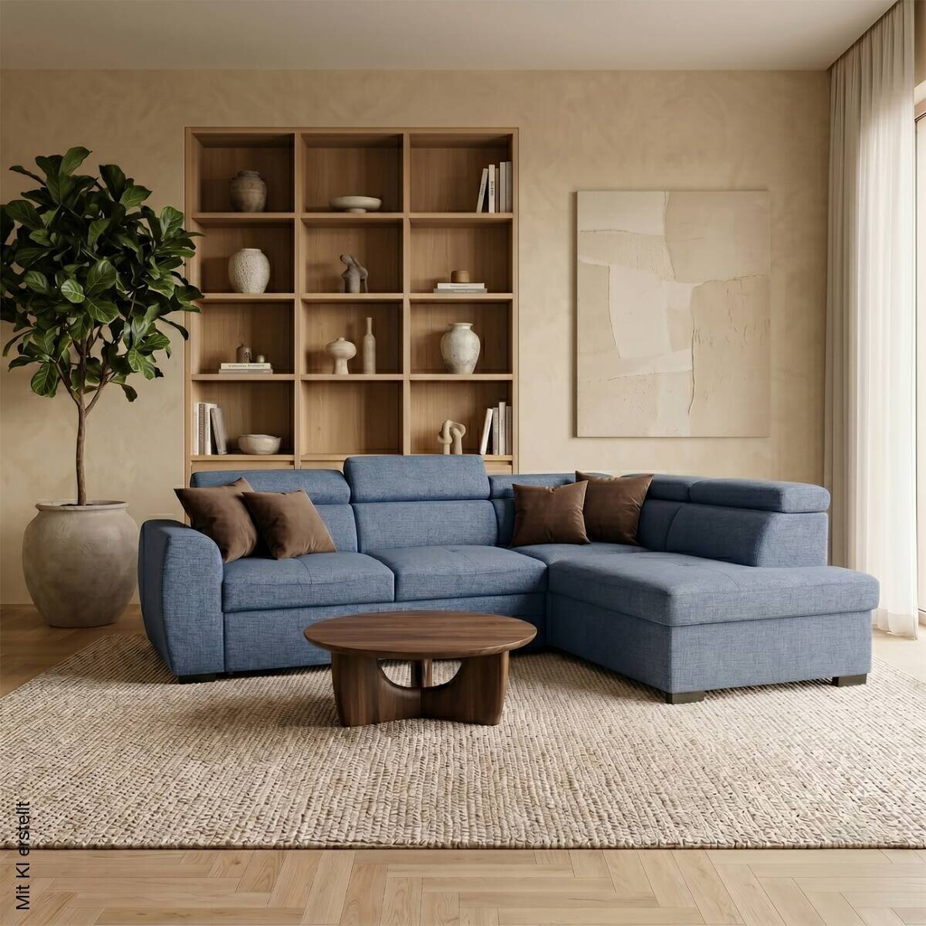 Ecksofa mit Bettfunktion und Bettkasten Ocean Webstoff B/H/T: ca. 245x184x87 cm