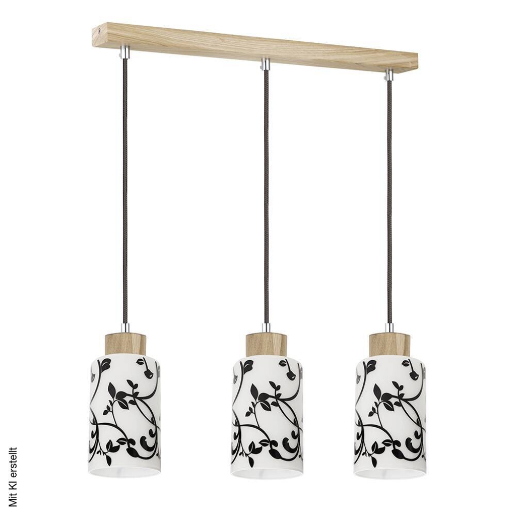 SPOT Light Pendelleuchte Bosco Eiche weiß anthrazit Echtholz Glas B/L/D: ca. 54x110x10 cm E27 3 Brennstellen
