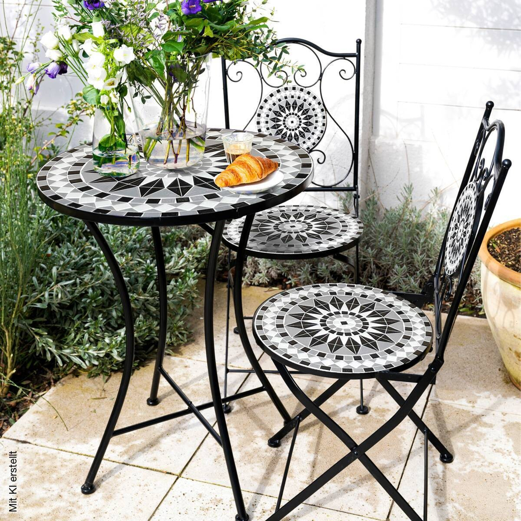 AXI Outdoor Living Bistroset Amélie Mosaik schwarz Metall B/H/L: ca. 60x92x60 cm