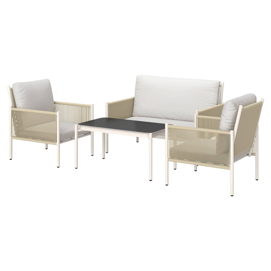 Outsunny Rattan Gartenmöbel-Set hellgrau Stahl B/H/L: ca. 68x82x116 cm