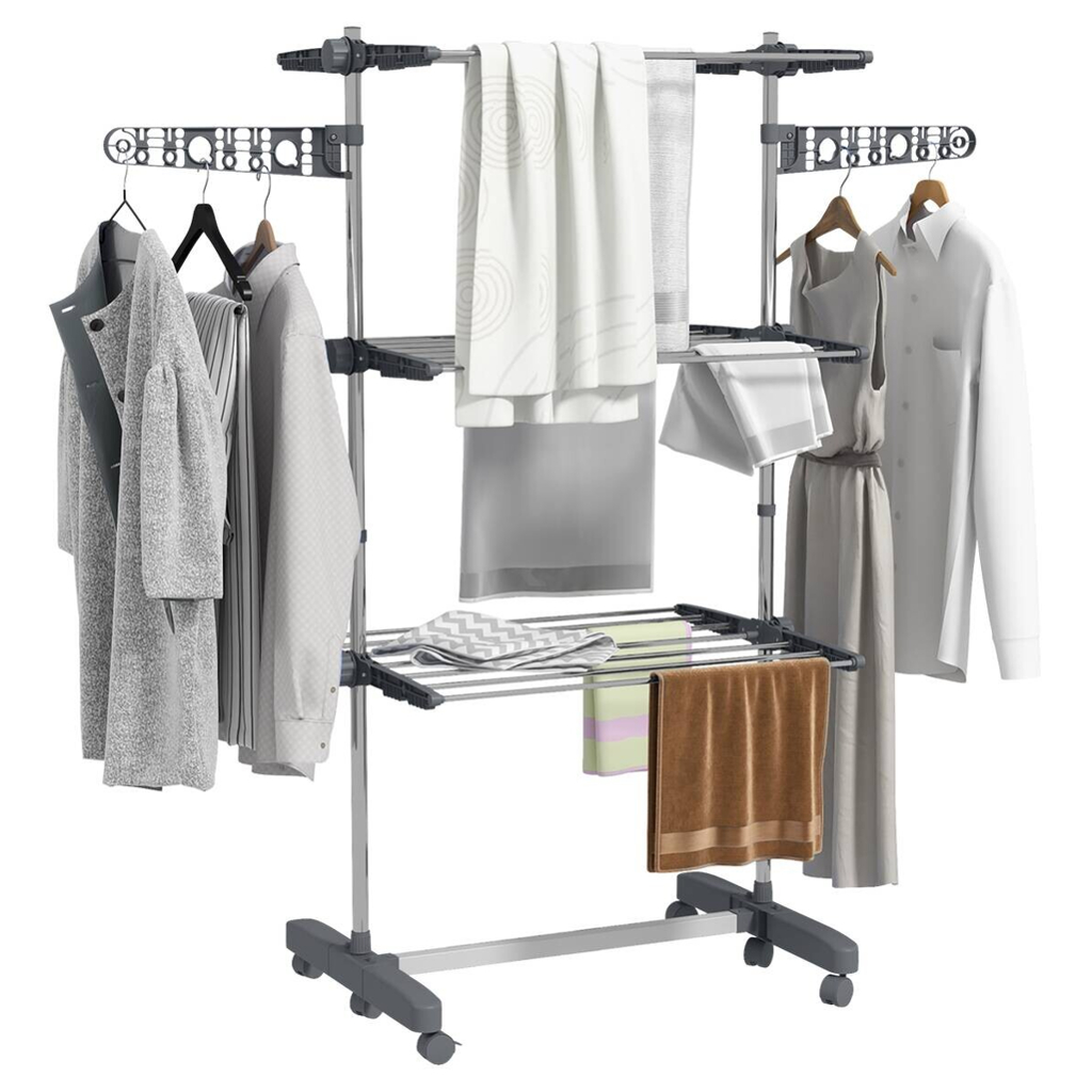 HOMCOM Wäscheständer grau Edelstahl B/H/L: ca. 55x142x152 cm