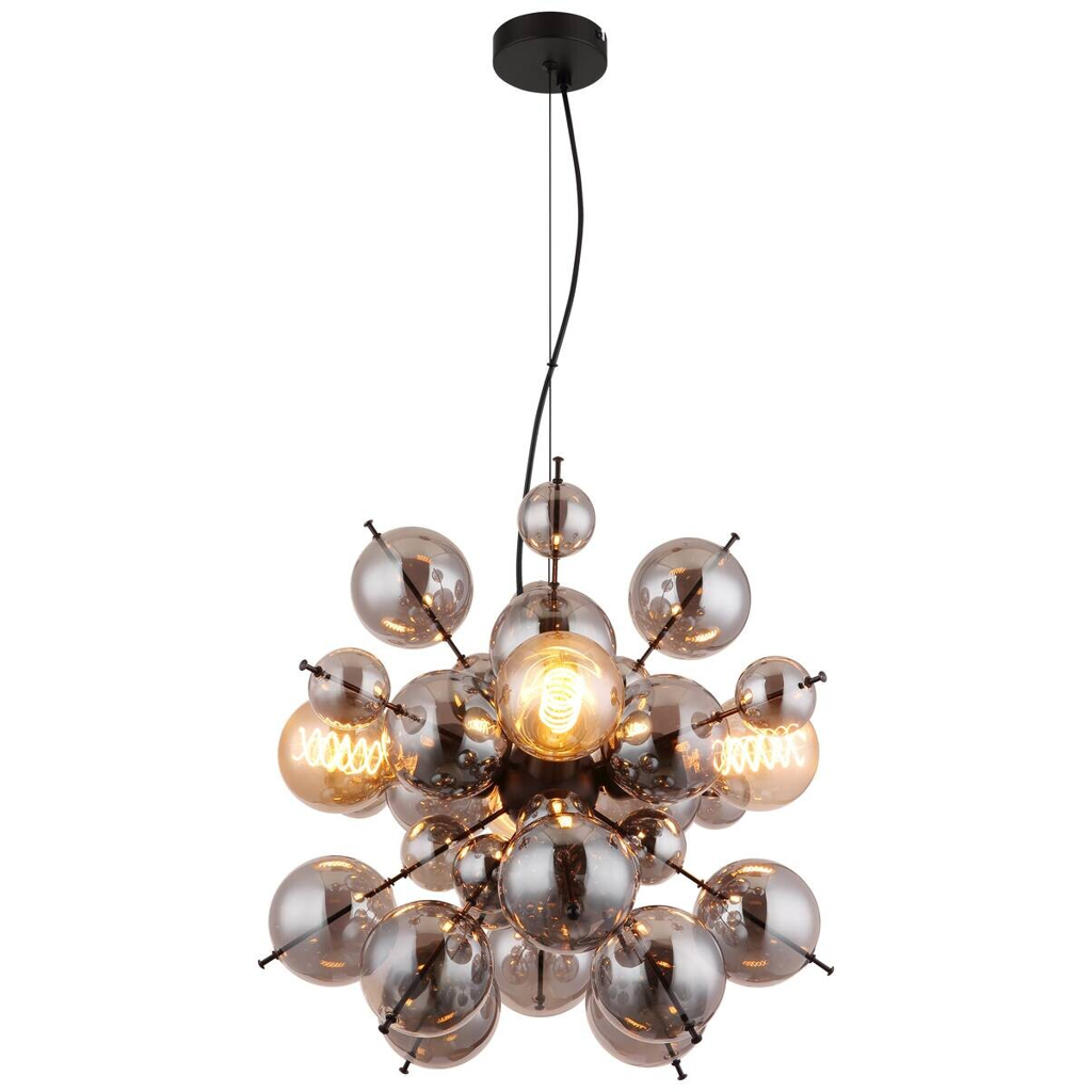 GLOBO Pendelleuchte Rauch schwarz Glas Metall H/D: ca. 120x51,5 cm E27 4 Brennstellen