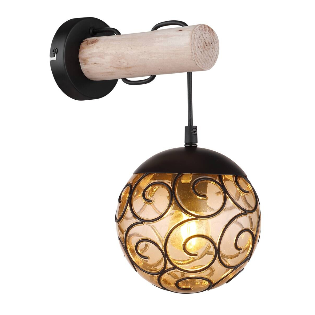 GLOBO Wandleuchte amber schwarz Metall Kunststoff B/H: ca. 15x36 cm E27 1 Brennstellen