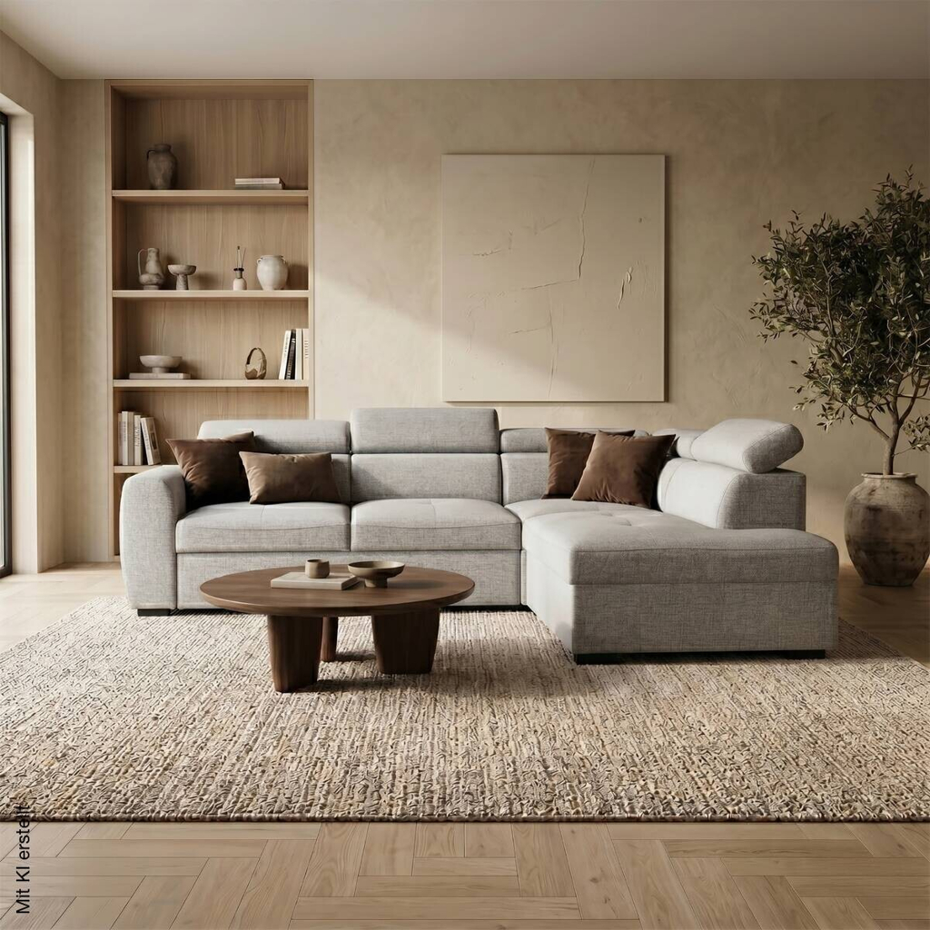 Ecksofa mit Bettfunktion und Bettkasten hellgrau Webstoff B/H/T: ca. 245x184x87 cm