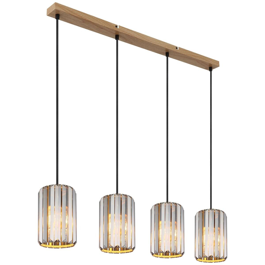 GLOBO Pendelleuchte RUN 30220446 schwarz braun Rauch Glas Metall B/H/L: ca. 88x120x13,5 cm E27 4 Brennstellen