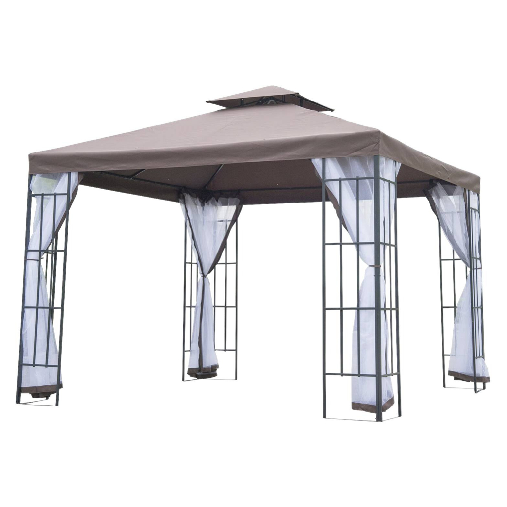 Outsunny Gartenpavillon café braun Stahl B/H/L: ca. 300x270x300 cm