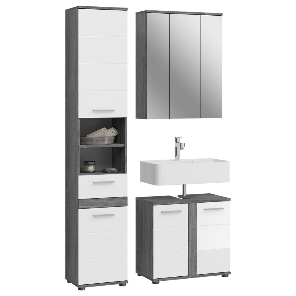 Badezimmer-Set BLAKE Rauchsilber Nachbildung weiß Hochglanz B/H/T: ca. 114x191x34 cm