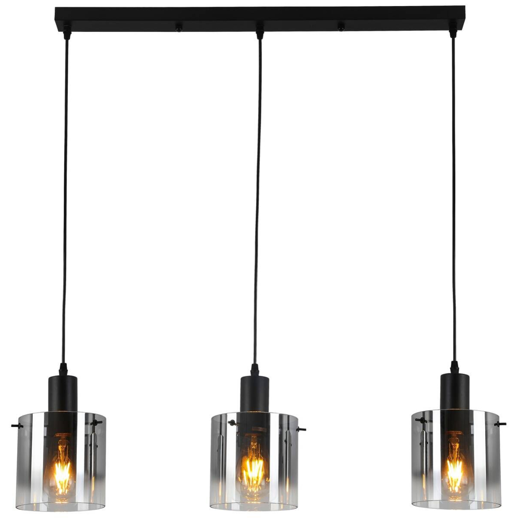 Nolo Pendelleuchte Michelle schwarz Metall Glas B/H/L: ca. 15x120x80 cm E27 3 Brennstellen
