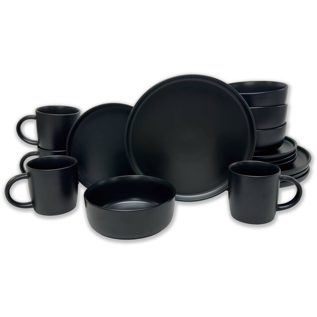 KEVOLI home Kombiservice mattschwarz Steingut 16 tlg.