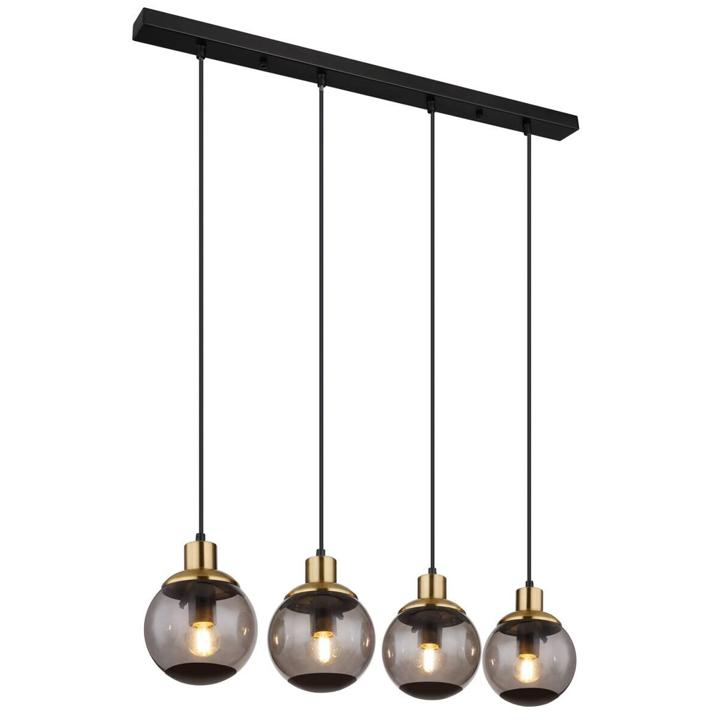 GLOBO Pendelleuchte schwarz Rauch Glas Metall B/H/T: ca. 15x110x75 cm E27 4 Brennstellen