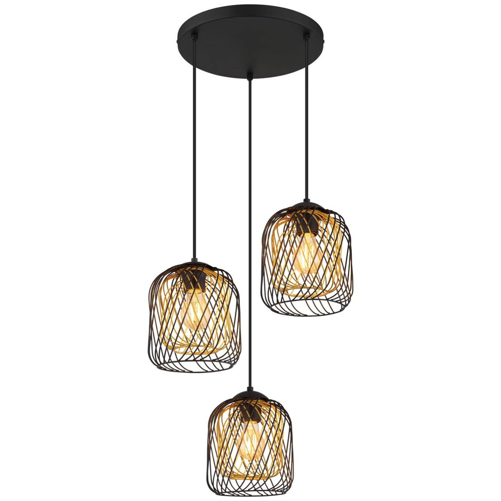 GLOBO Pendelleuchte DICHTI 15965-3HRS schwarz Metall H/D: ca. 150x39,4 cm E27 3 Brennstellen