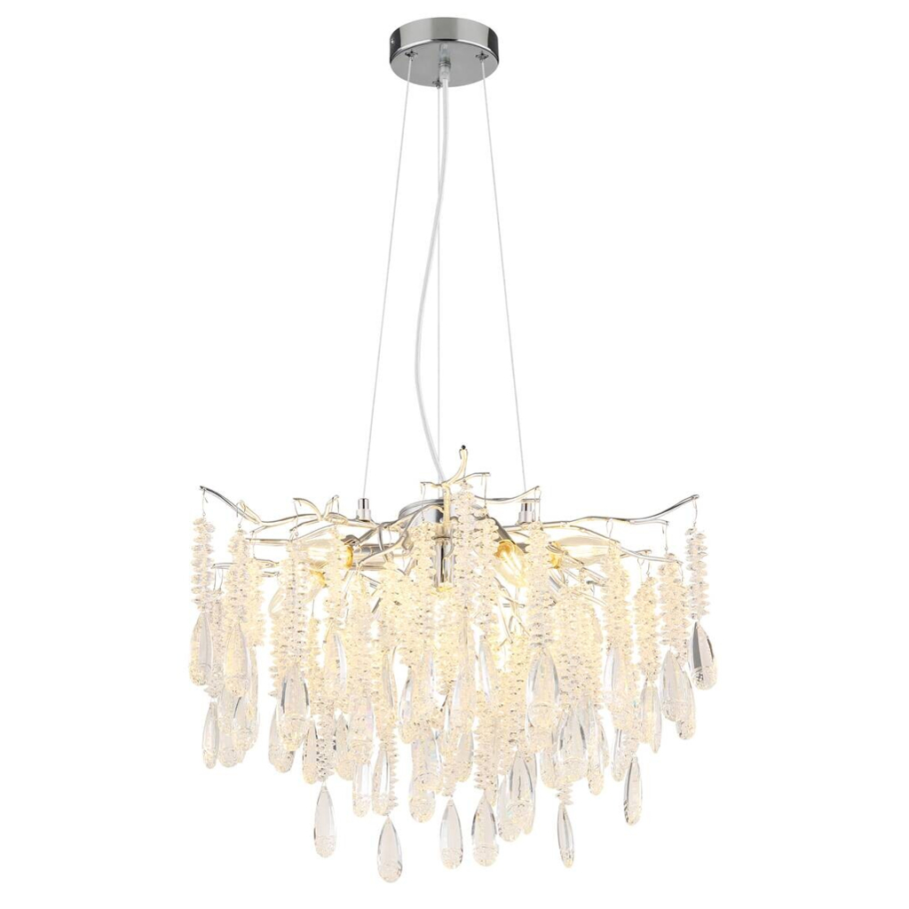 GLOBO Luster klar silber Metall Glas H/D: ca. 120x60 cm E14 8 Brennstellen
