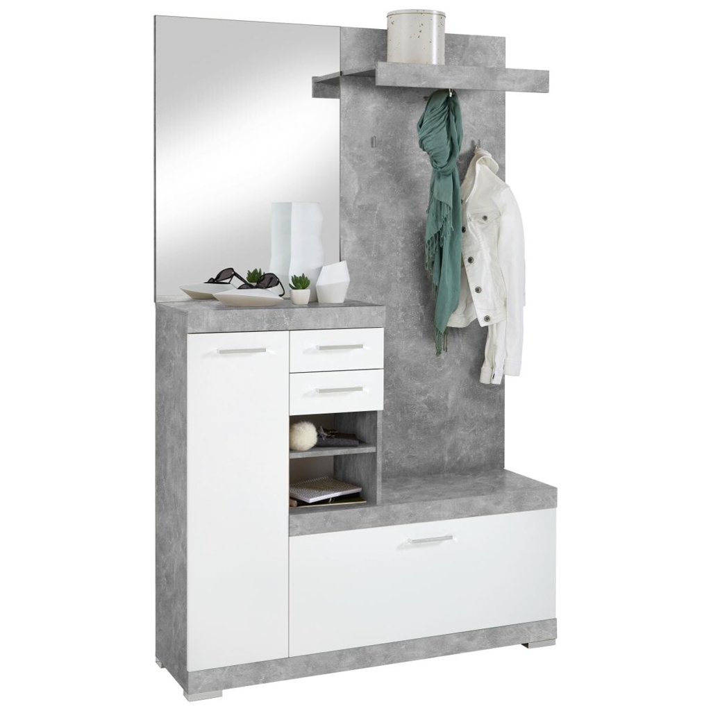 Garderobe  Beton Optik weiß glänzend B/H/T: ca. 120x193,5x35,5 cm