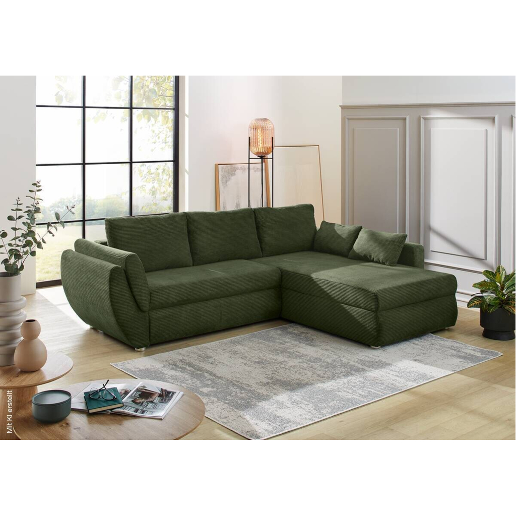 Ecksofa mit Bettfunktion und Bettkasten grün Microfaser B/H/T: ca. 272x88x200 cm
