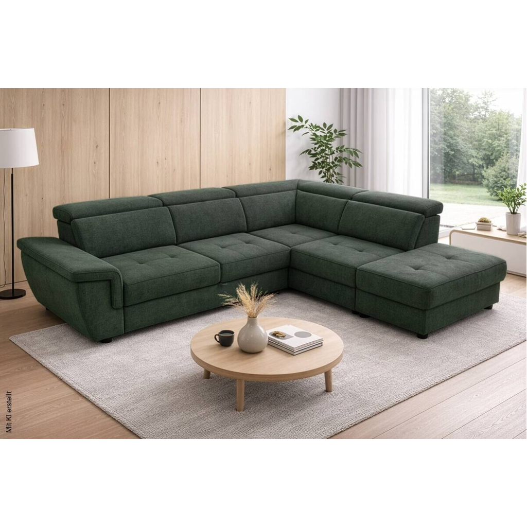 Ecksofa mit Bettfunktion und Bettkasten dunkelgrün Flachgewebe B/H/T: ca. 267x75x238 cm